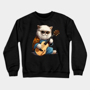 Persian Cat Playing Guitar Crewneck Sweatshirt